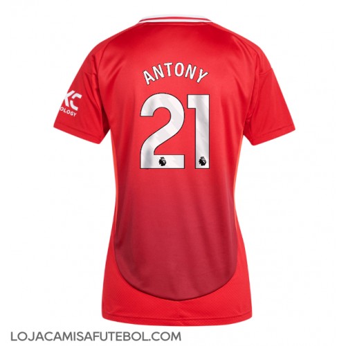 Camisa de Futebol Manchester United Antony #21 Equipamento Principal Mulheres 2024-25 Manga Curta